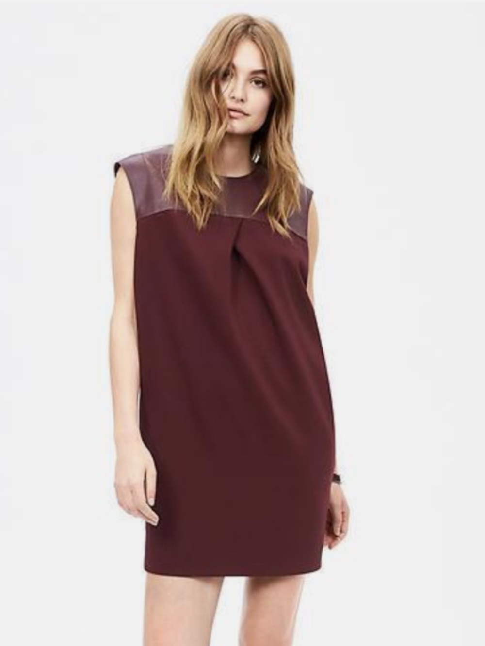 Banana Republic Monogram Leather Cocoon Dress Burgundy Size 8